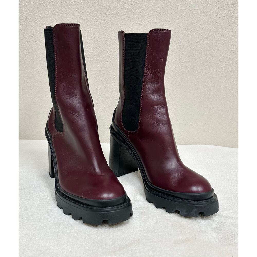 Tod’s Burgundy Leather Chunky Heel Chelsea Boots - Women’s EU 37 - US 7 - Picture 5 of 8